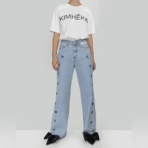 Kimhekim Wide Leg Heart Light Wash Jeans